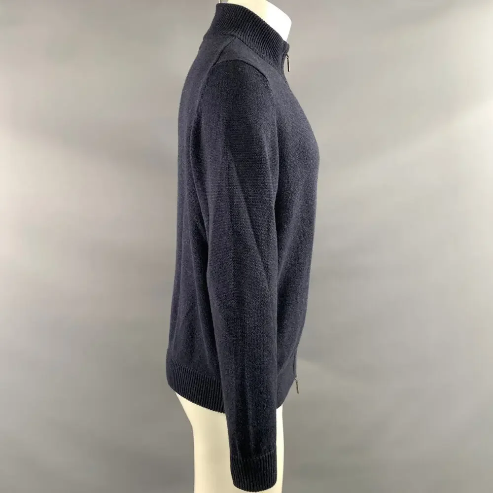 JOHNSTON & MURPHY Size M Navy Khaki Knit Cotton Wool Double Zipper Jacket